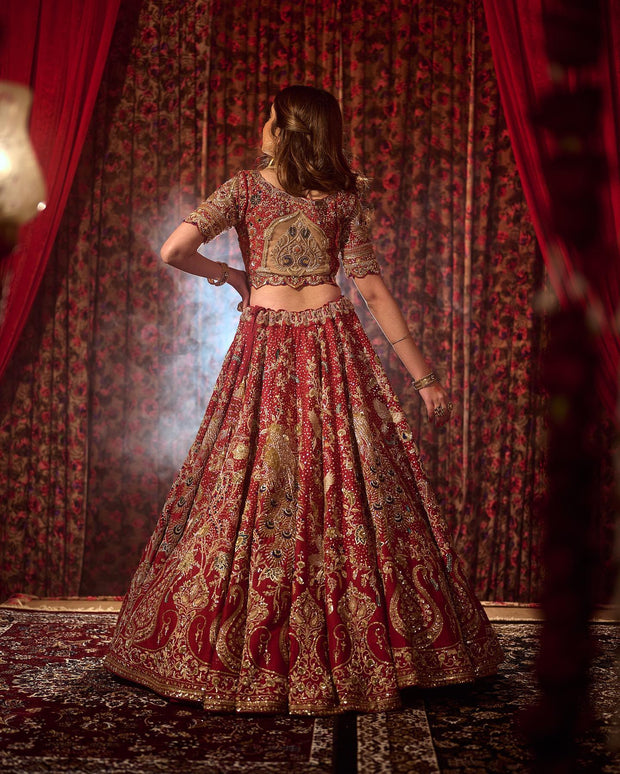 Indian Bridal Red Lehenga Choli and Dupatta for Wedding