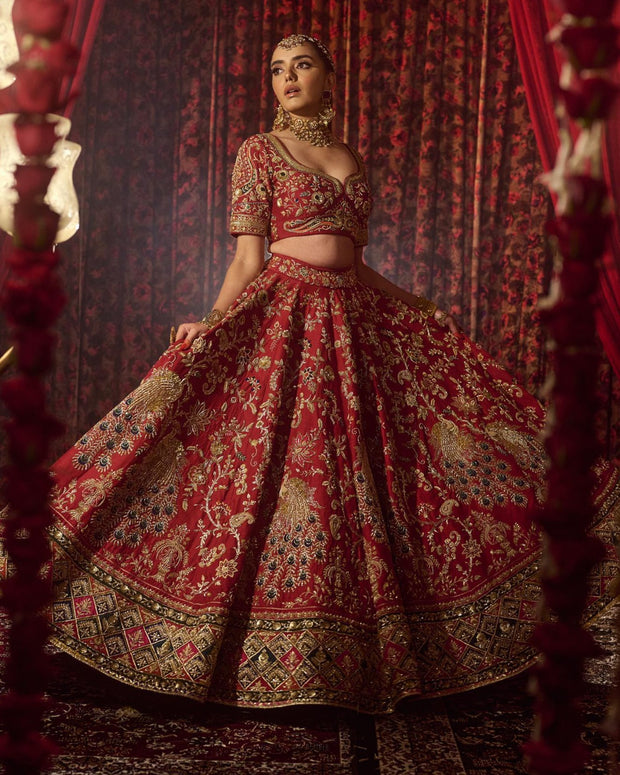 Indian Bridal Red Lehenga and Choli Dress for Wedding