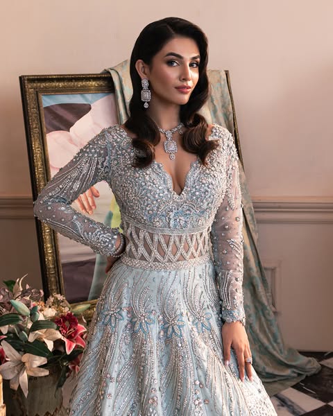 Indian Wedding Dress in Ice Blue Bridal Gown Style Online