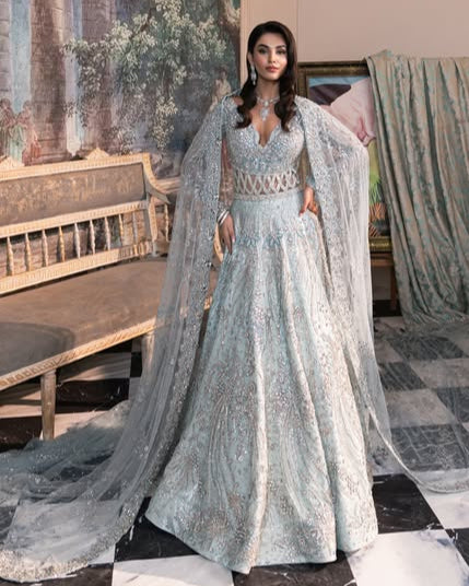 Indian Wedding Dress in Ice Blue Bridal Gown Style