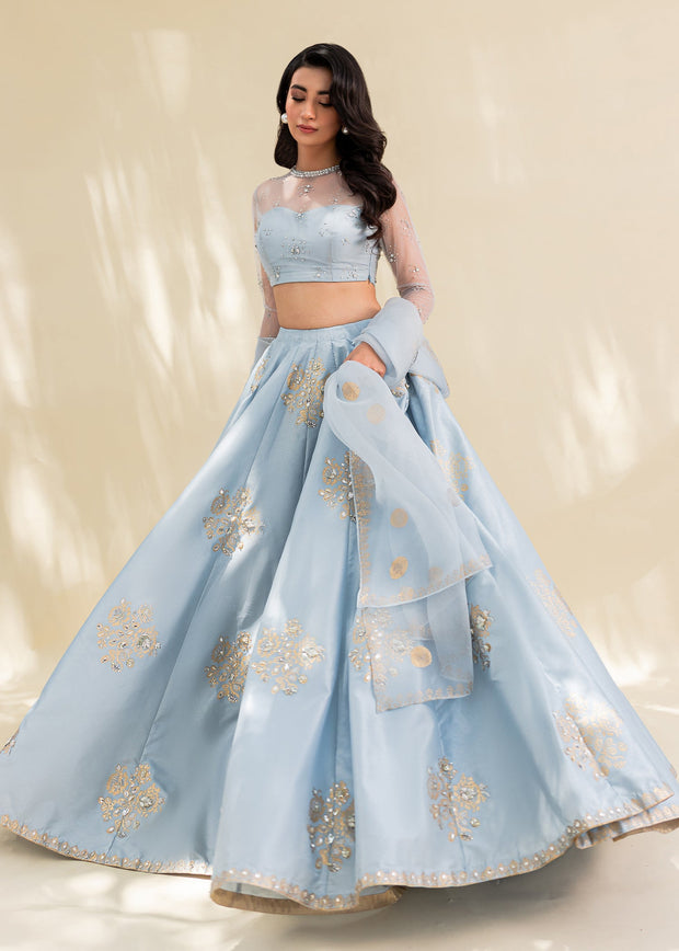 Indian Wedding Dress in Silk Blue Lehenga Choli Style Nameera by Farooq Indian Wedding Dress in Silk Blue Lehenga Choli Style Nameera by Farooq