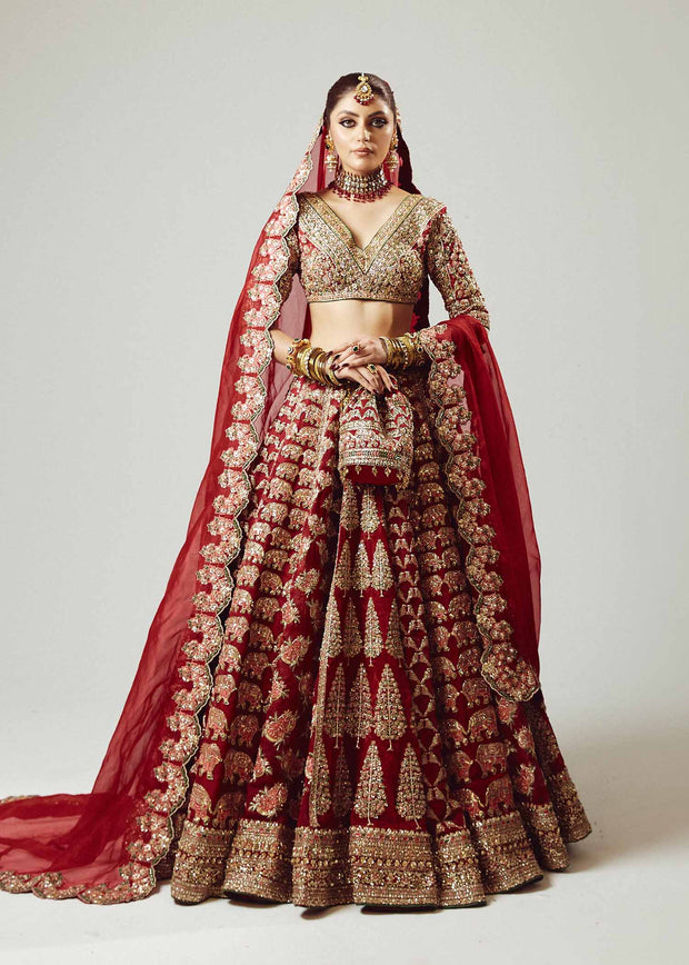 Indian Bridal Dress in Red Lehenga and Choli Style