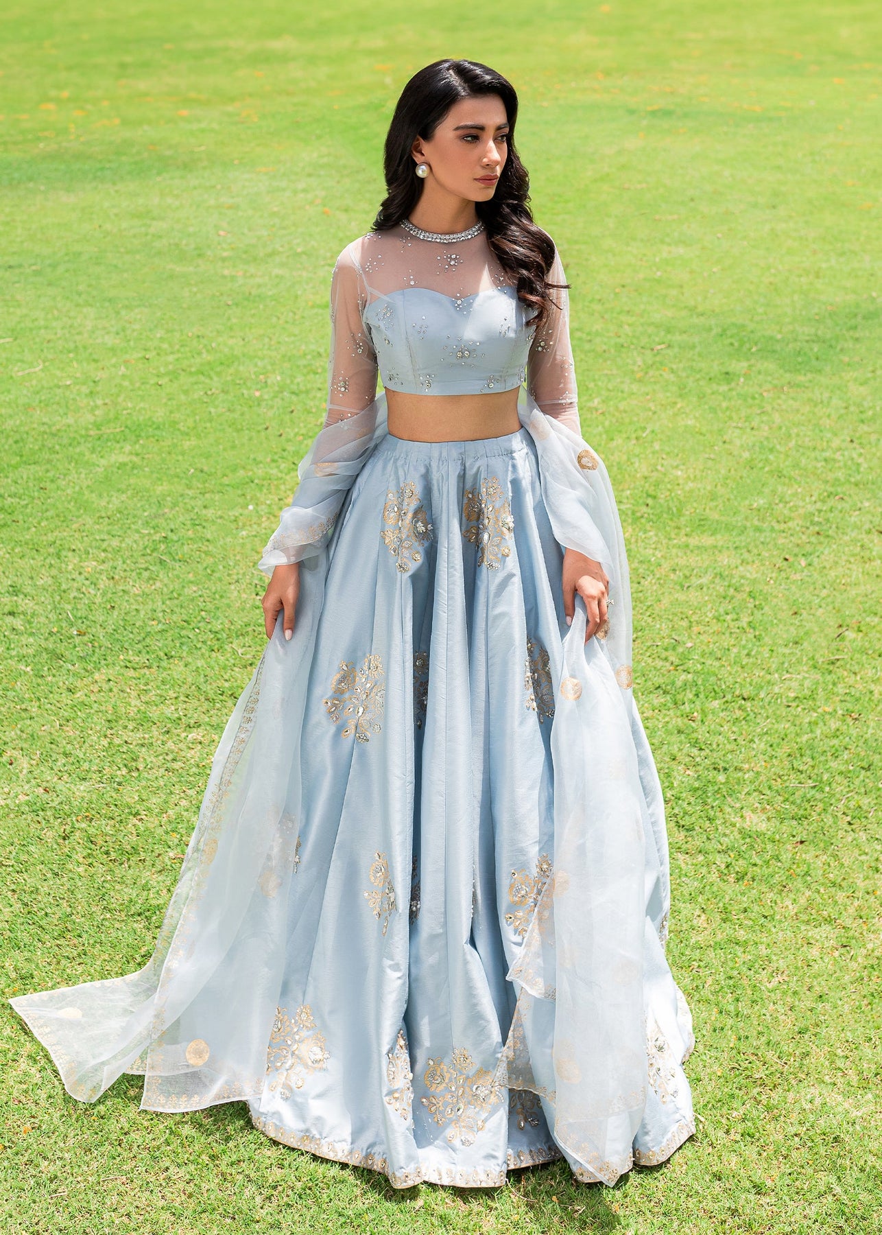 Trendy Blue Silk Embroidered Wedding Lehenga Choli