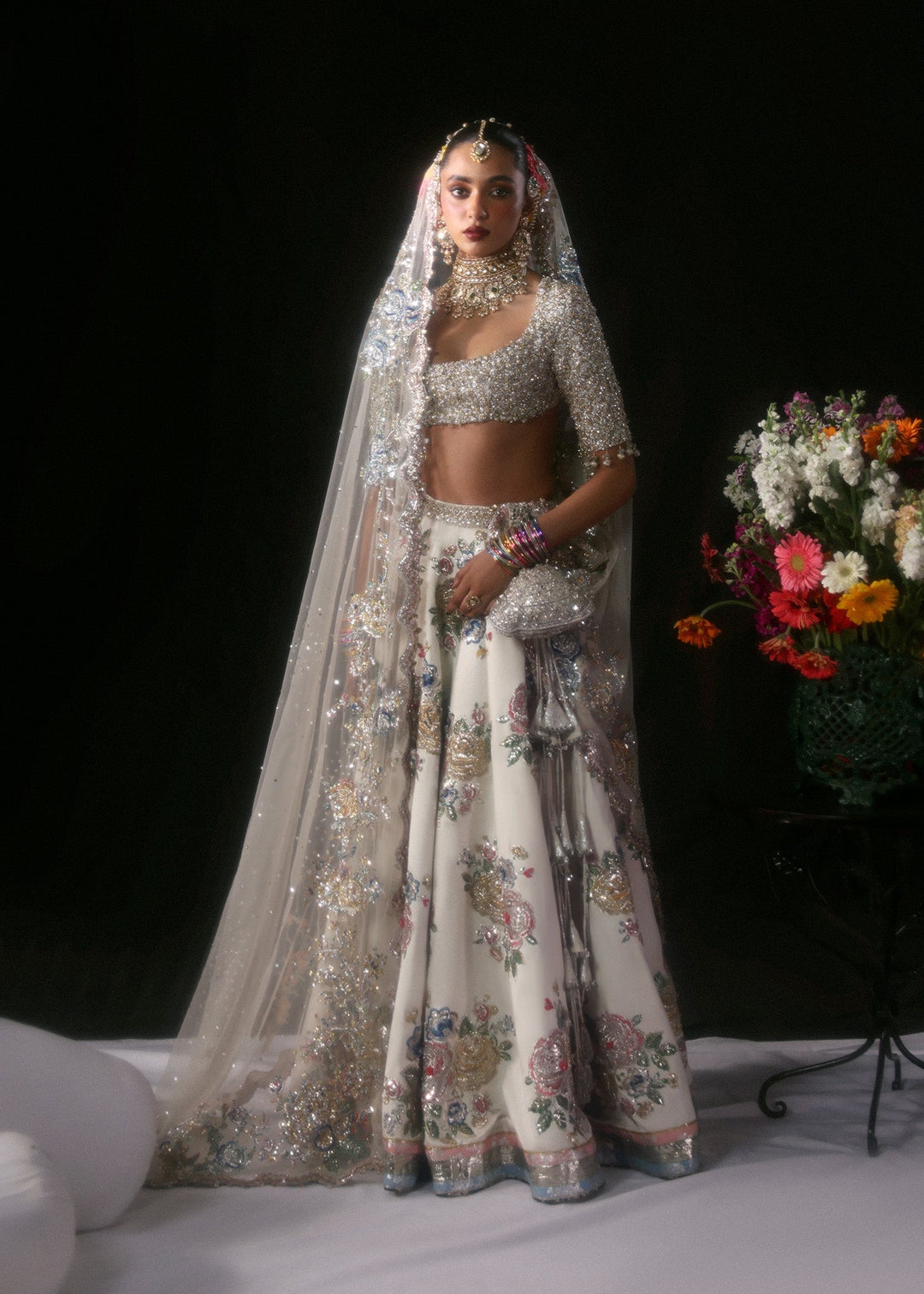 Indian Bridal Dress in Choli Lehenga and Dupatta Style