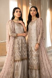Ivory Embroidered Pakistani Wedding Dress in Kameez Sharara Style 2024