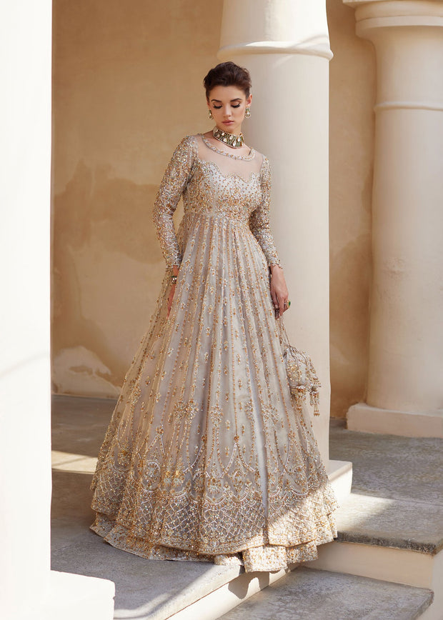 Ivory Pakistani Bridal Dress in Lehenga Gown Style