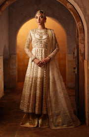 Ivory Pakistani Bridal Outfit in Pishwas Sharara Style