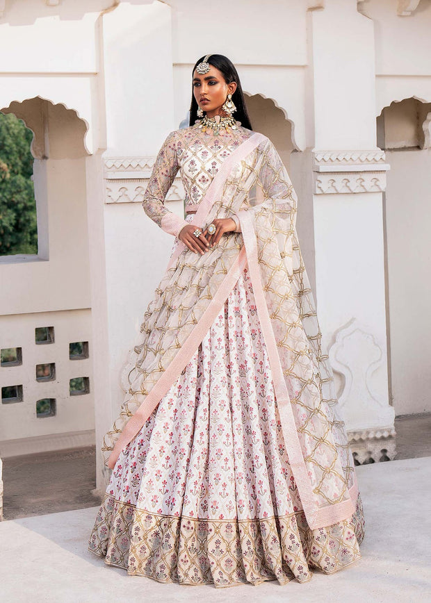 Ivory Pink Contrast Embroidered Pakistani Wedding Wear Lehenga Choli
