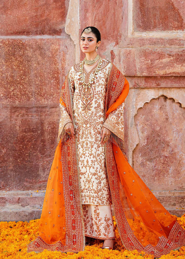 Ivory Shade Gold Embellished Pakistani Salwar Kameez Dupatta Suit