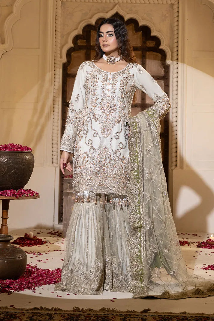 Elegant Pakistani Bridal Suit with Embroidered Net Design