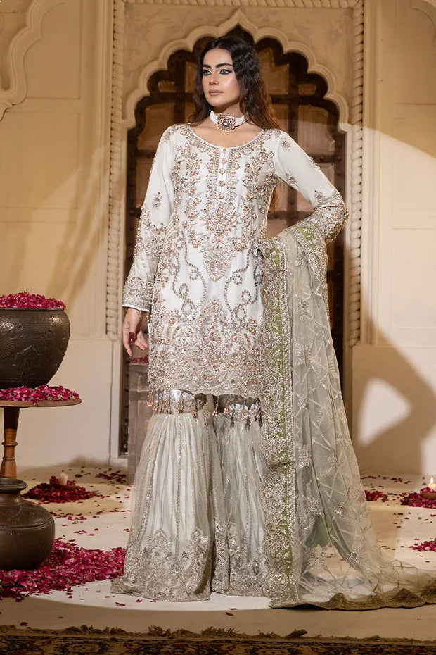 Elegant Pakistani Bridal Suit with Embroidered Net Design