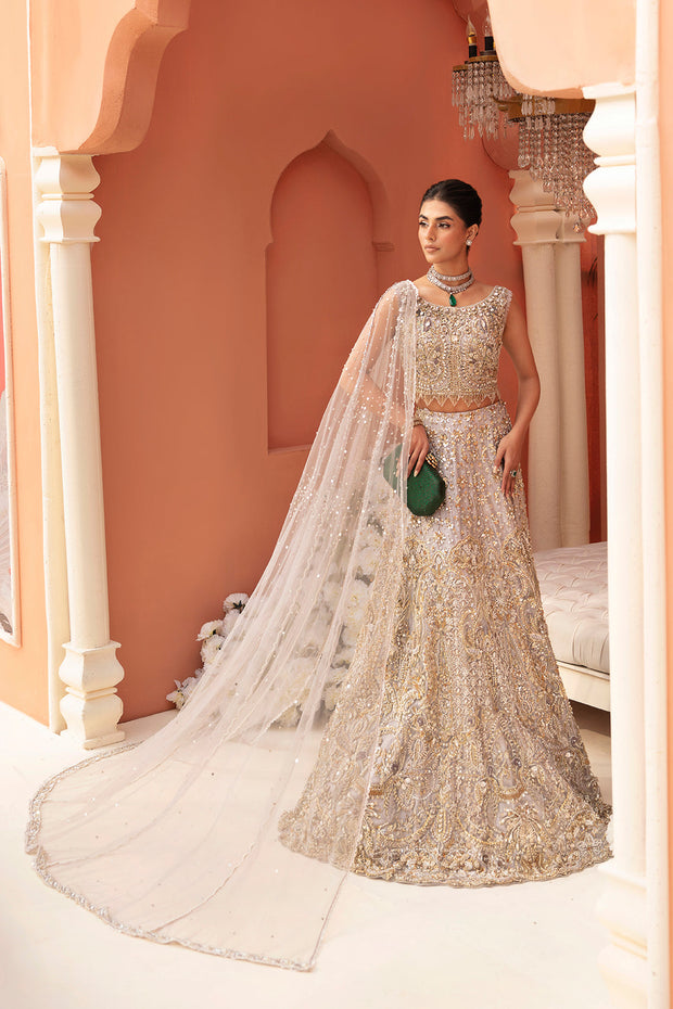 Moon Grey Pakistani Bridal Dress with Exquisite Embroidery