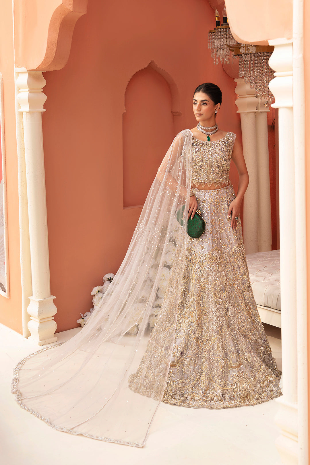 Moon Grey Pakistani Bridal Dress with Enchanting Design