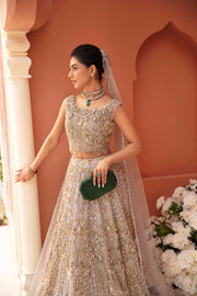 Moon Grey Pakistani Bridal Dress with Exquisite Embroidery