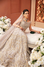 Moon Grey Pakistani Bridal Dress with Exquisite Embroidery