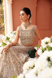 Moon Grey Pakistani Bridal Dress with Exquisite Embroidery