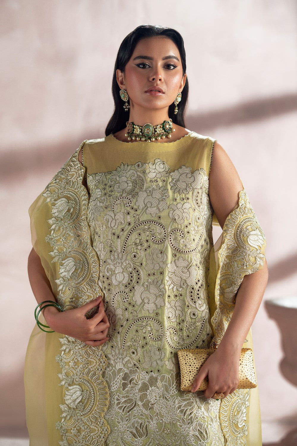 Lime Yellow Elegant 3-Piece Pakistani Designer Dress