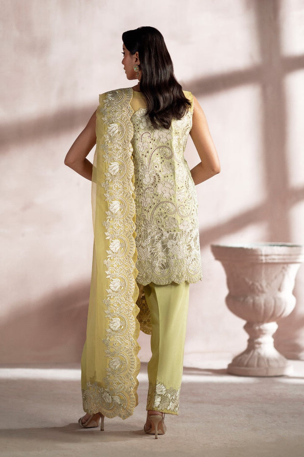 Lime Yellow Elegant 3-Piece Pakistani Designer Dress