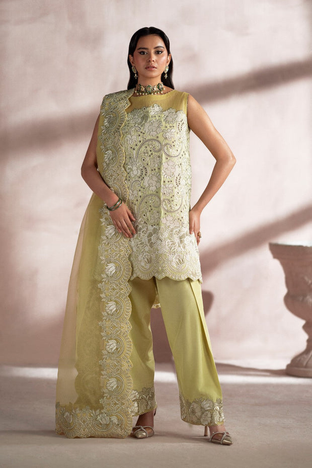 Lime Yellow Elegant 3-Piece Pakistani Designer Dress
