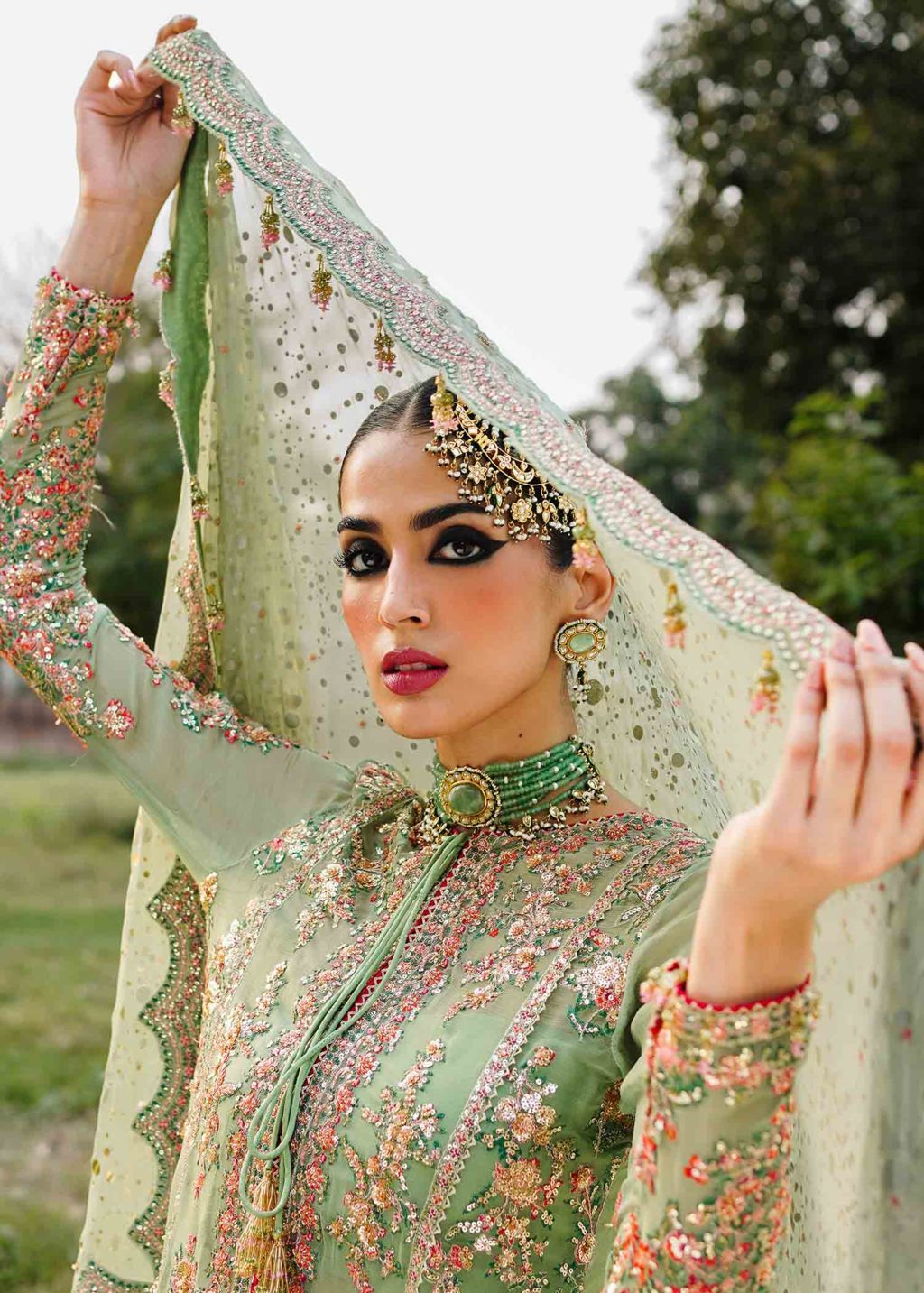 Kameez and Sharara Mint Green Pakistani Wedding Dress MEDIUM