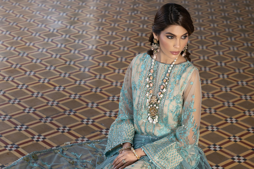 Kameez Trouser Dupatta Blue Pakistani Wedding Dress Online