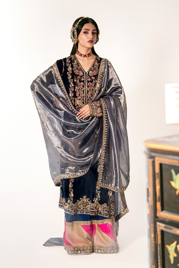 Kameez Trouser Dupatta Style Deep Blue Pakistani Wedding Dress