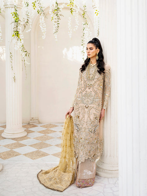Premium Kameez Trouser Golden Pakistani Wedding Dress – Nameera by Farooq