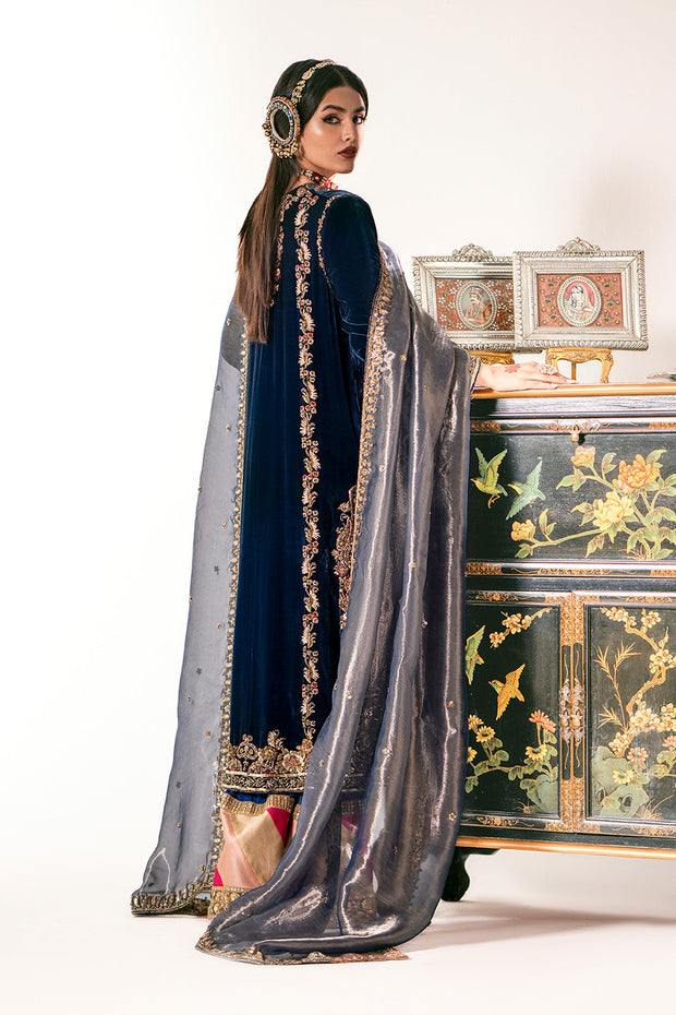 Kameez Trouser Style Deep Blue Pakistani Wedding Dress