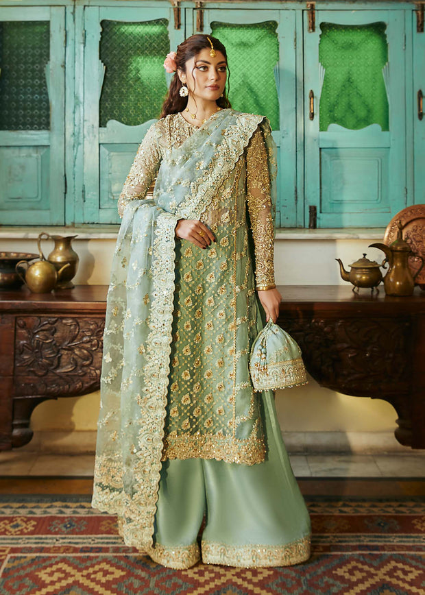 Kameez Trouser Style Sea Green Pakistani Wedding Dress