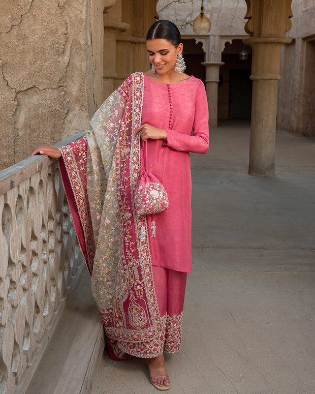 Kameez Trouser and Dupatta Pink Pakistani Wedding Dress