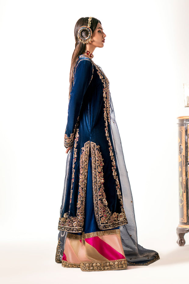 Kameez and Trouser Style Deep Blue Pakistani Wedding Dress