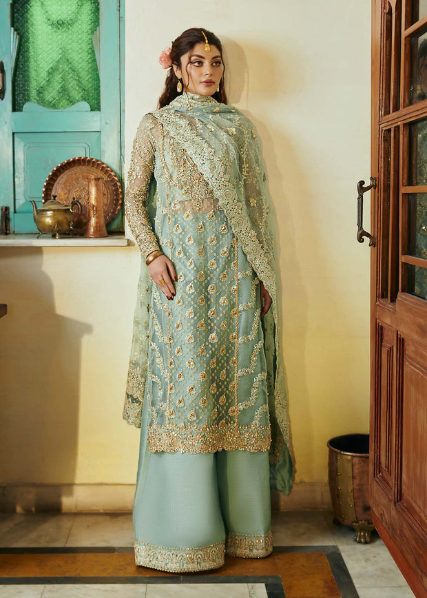Kameez and Trouser Style Sea Green Pakistani Wedding Dress