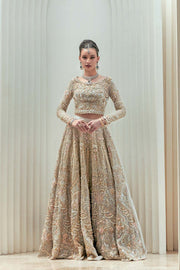 Elegant Pakistani Bridal Dress in Ivory Silk with Intricate Embro