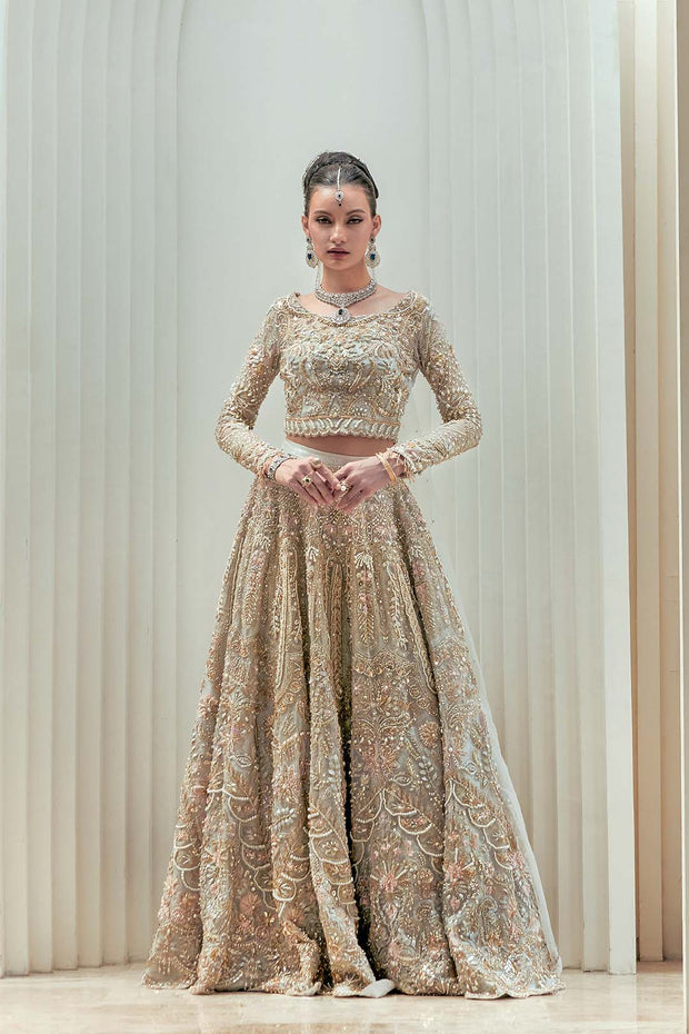 Elegant Pakistani Bridal Dress in Ivory Silk with Intricate Embro