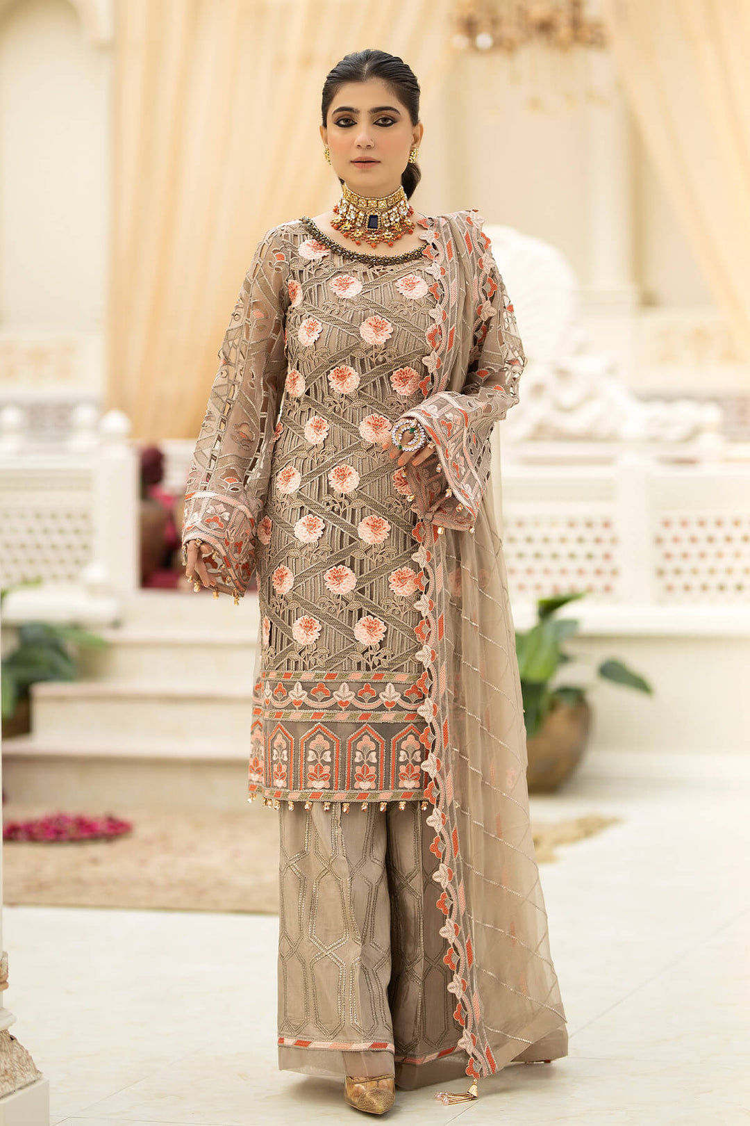 Embroidered Organza Gown With Dupatta 1231