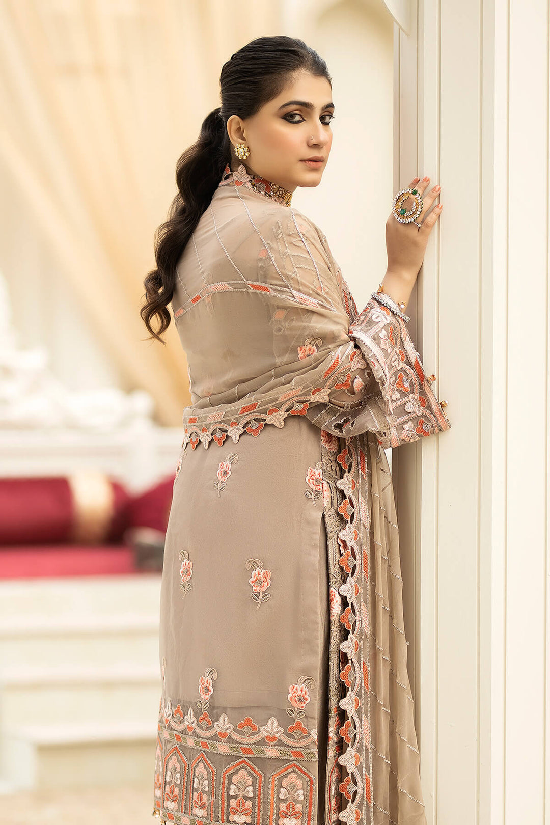 Embroidered Organza Gown With Dupatta 1231