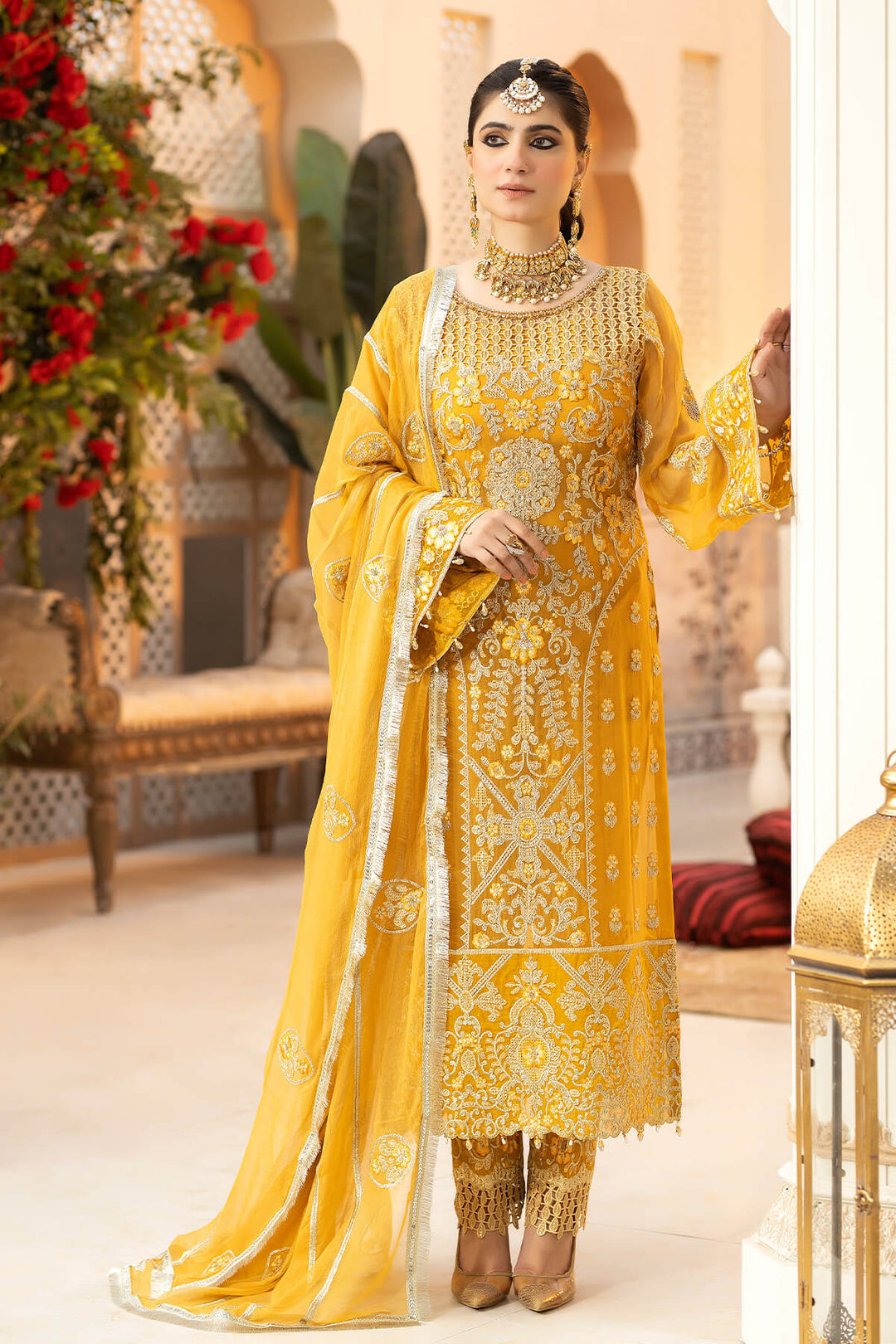 Embroidered Organza Gown With Dupatta 4610