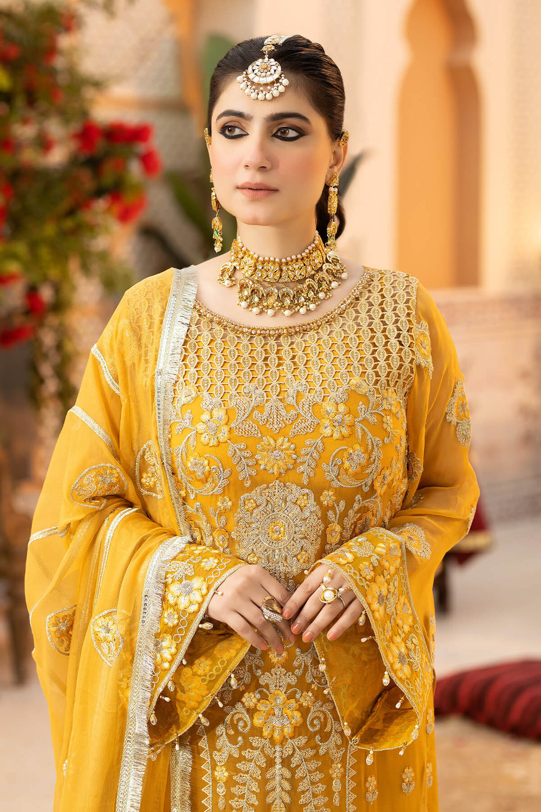 Embroidered Organza Gown With Dupatta 4610