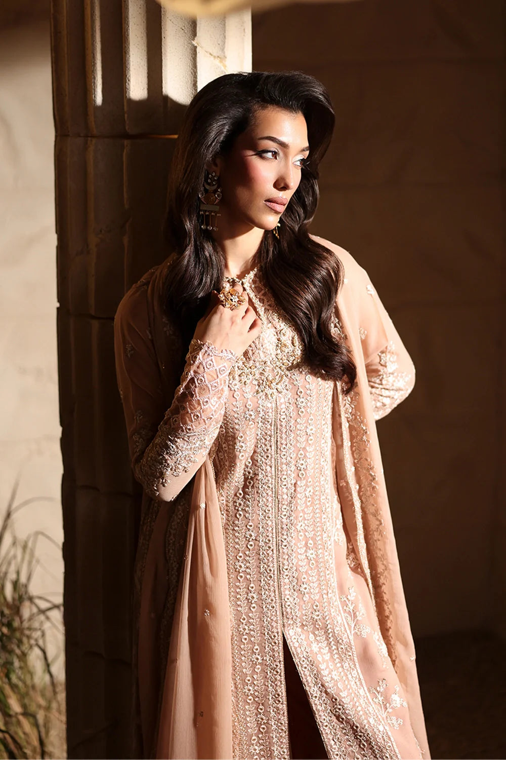 Elegant Tea Pink Hand Embellished Chiffon Pakistani Party Dress