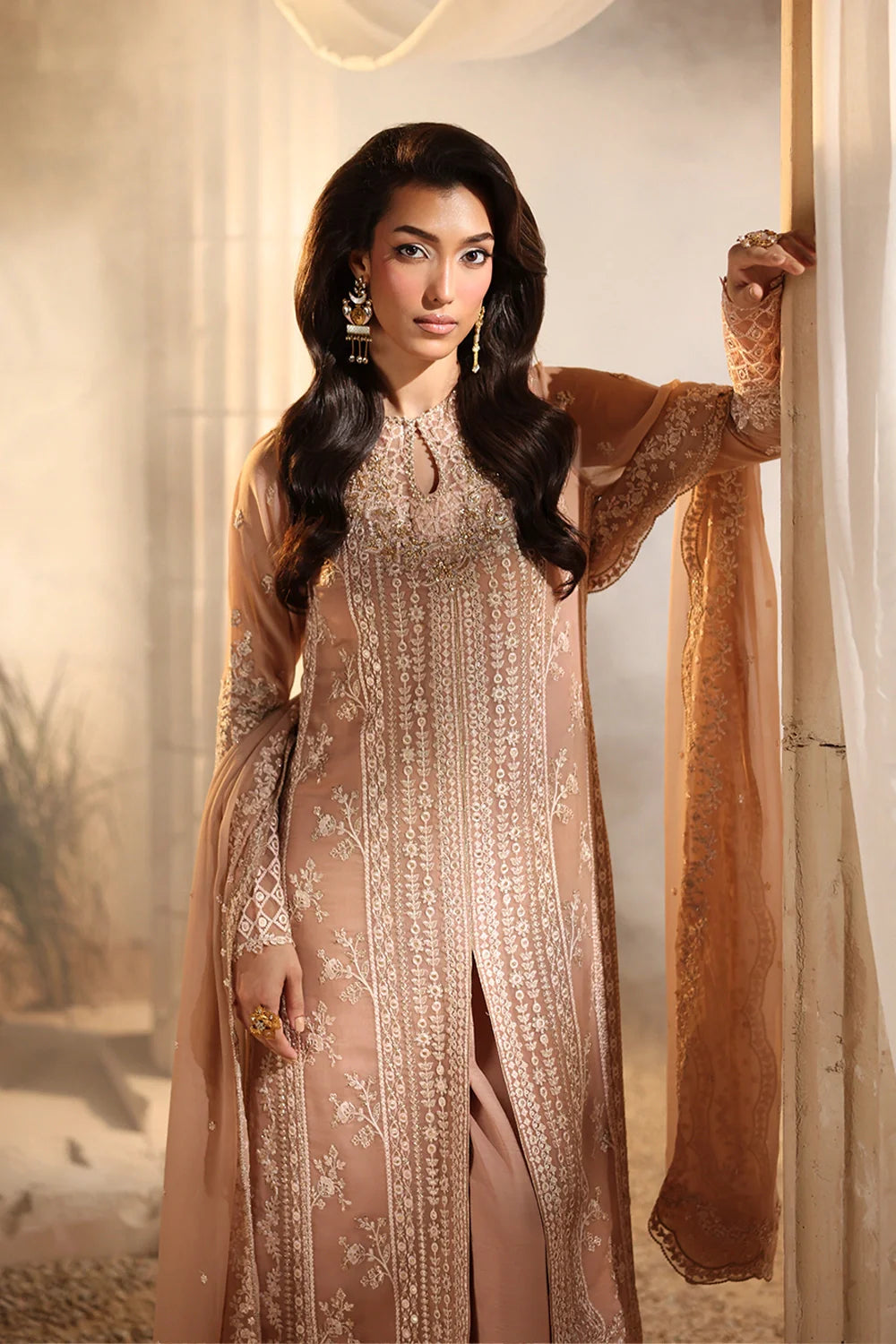 Elegant Tea Pink Hand Embellished Chiffon Pakistani Party Dress