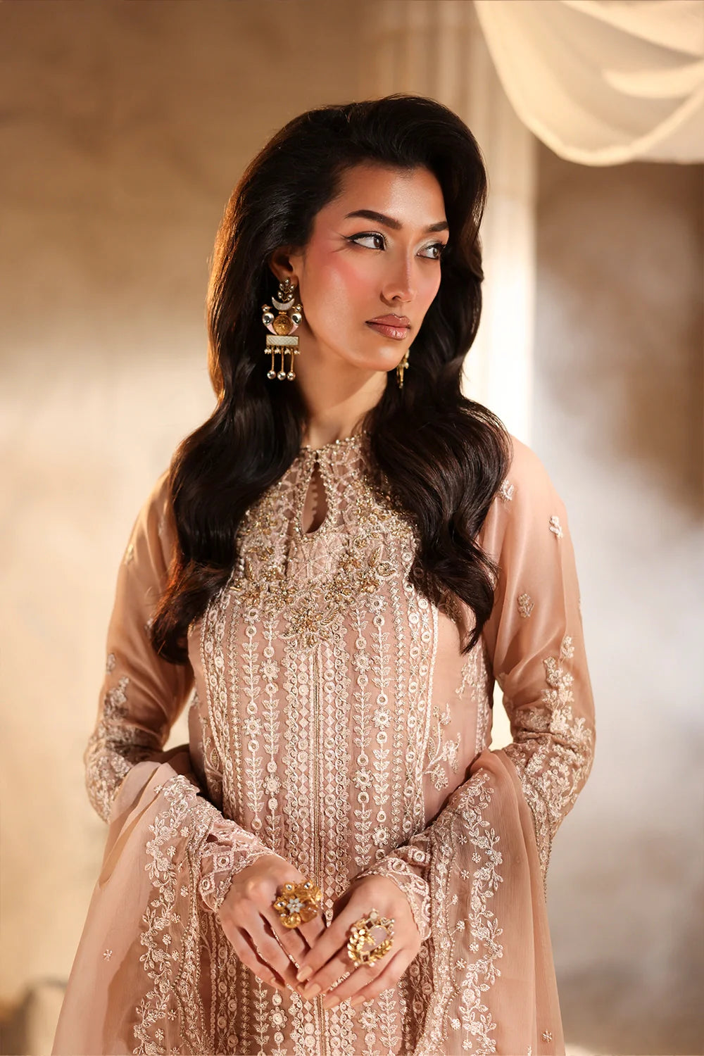 Elegant Tea Pink Hand Embellished Chiffon Pakistani Party Dress