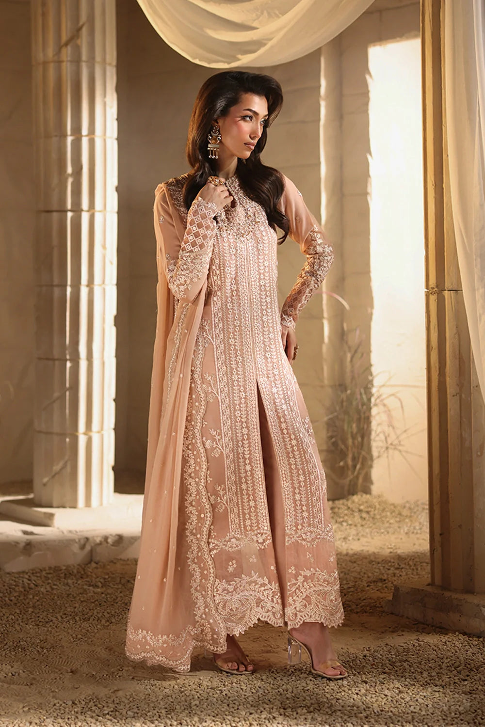 Elegant Tea Pink Hand Embellished Chiffon Pakistani Party Dress