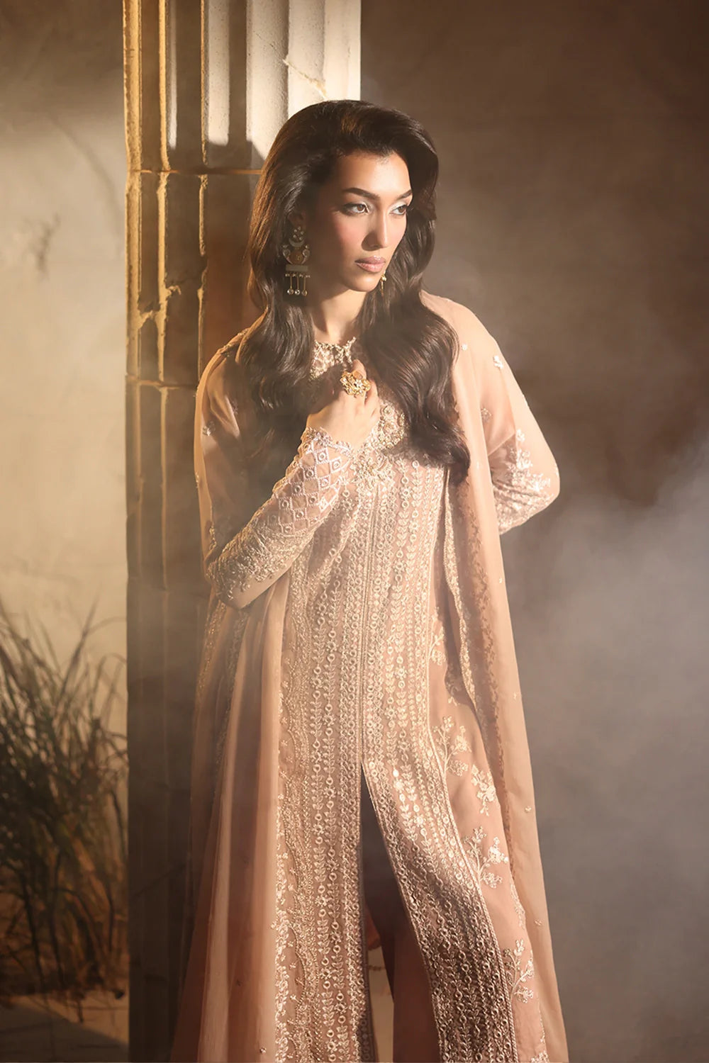 Elegant Tea Pink Hand Embellished Chiffon Pakistani Party Dress