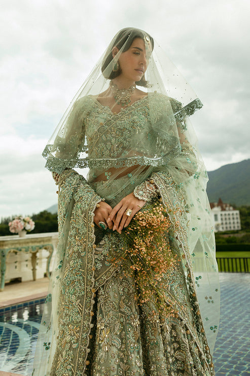 Latest Aqua Green Net Lehenga Choli Pakistani Bridal Dress