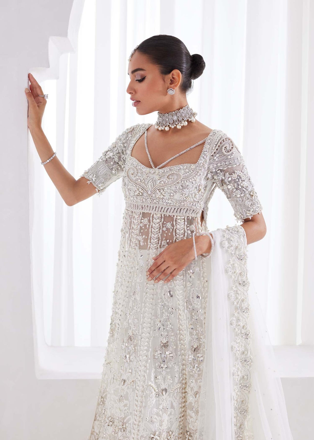 Bridal Lehenga Kameez White Pakistani Wedding Dress – Nameera by Farooq