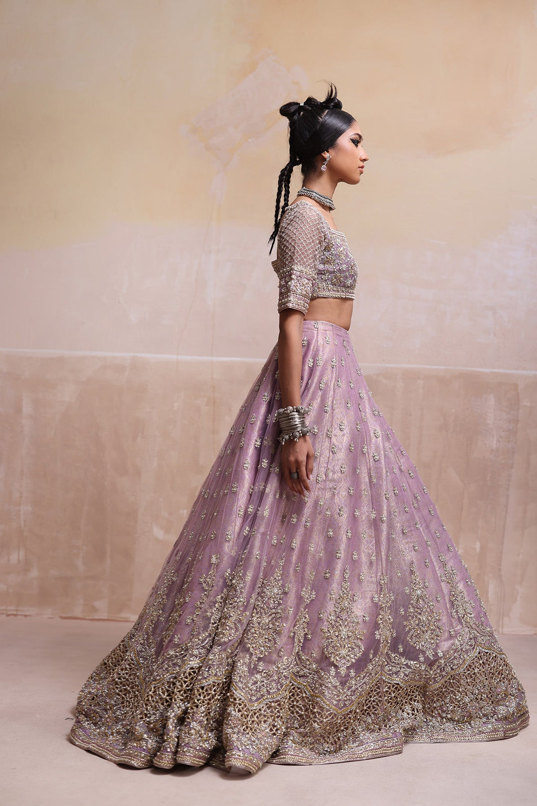 Latest Bridal Wedding Lilac Lehenga Choli and Dupatta Dress