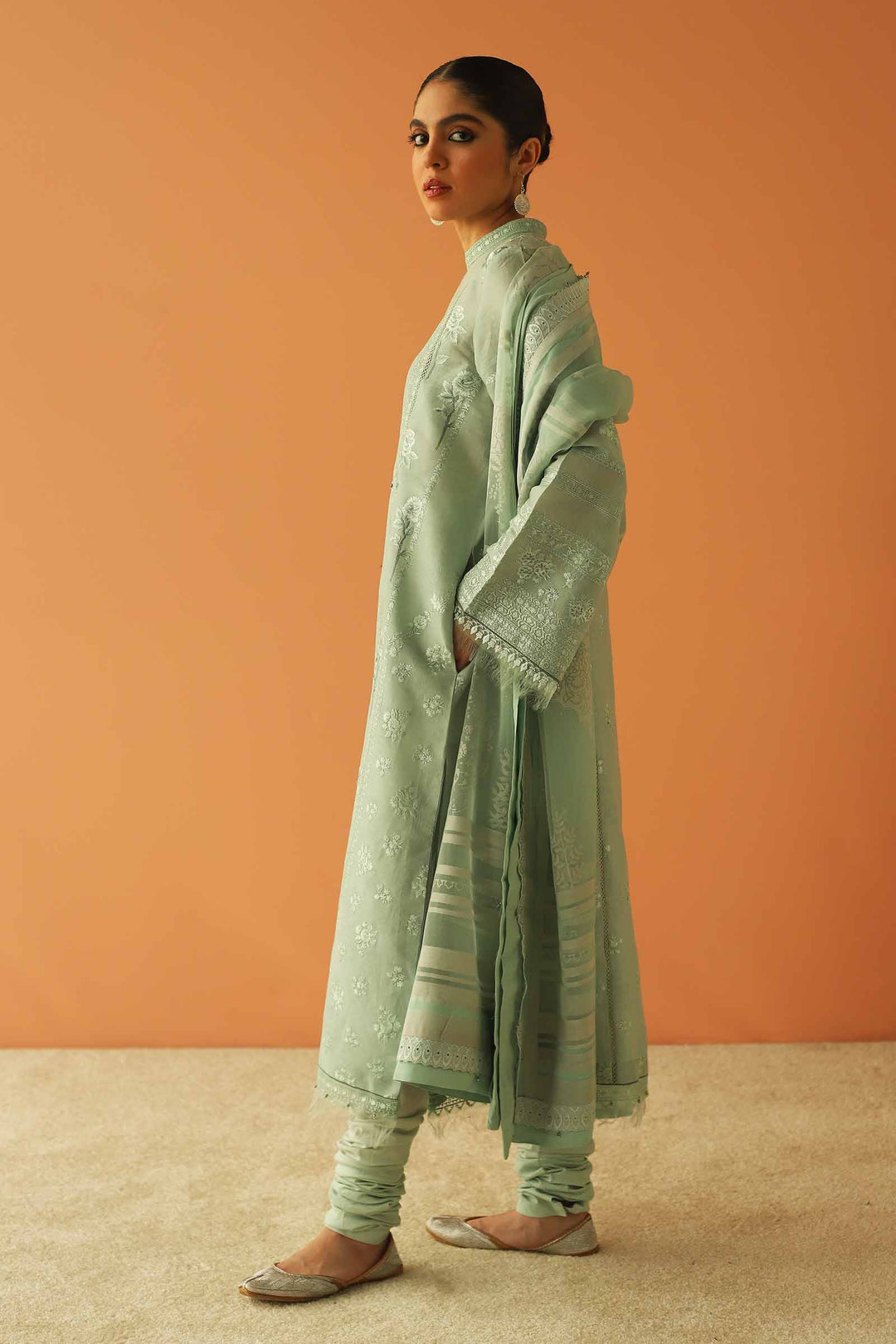 Latest Celeste Blue Embroidered Pakistani Kameez Salwar Party Dress