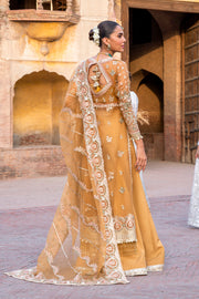 Latest Classic Gold Embellished Pakistani Wedding Dress in Gown Sharara Style