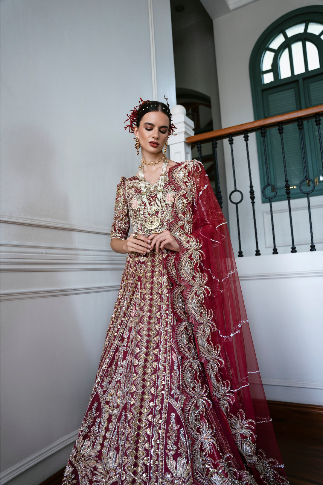 Deep Maroon Pakistani Bridal Lehenga & Choli – Elegance Redefined