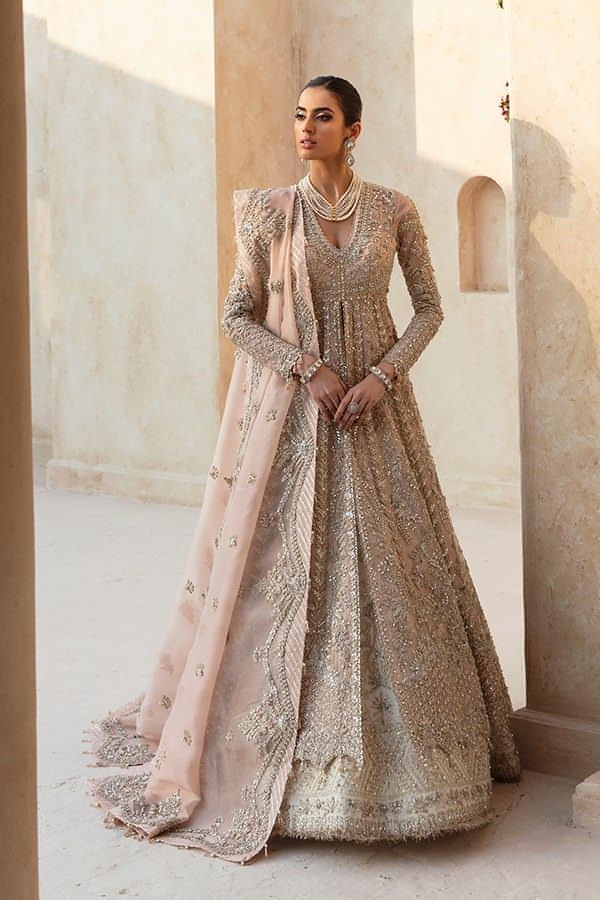 Latest Embellished Lehenga Gown Style Pakistani Bridal Dress